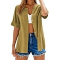 thumbnail image 6 of Women's Solid Linen 3/4 Sleeve V-Neck Tunic Blouse | Casual Dressy Oversized Top, 6 of 9