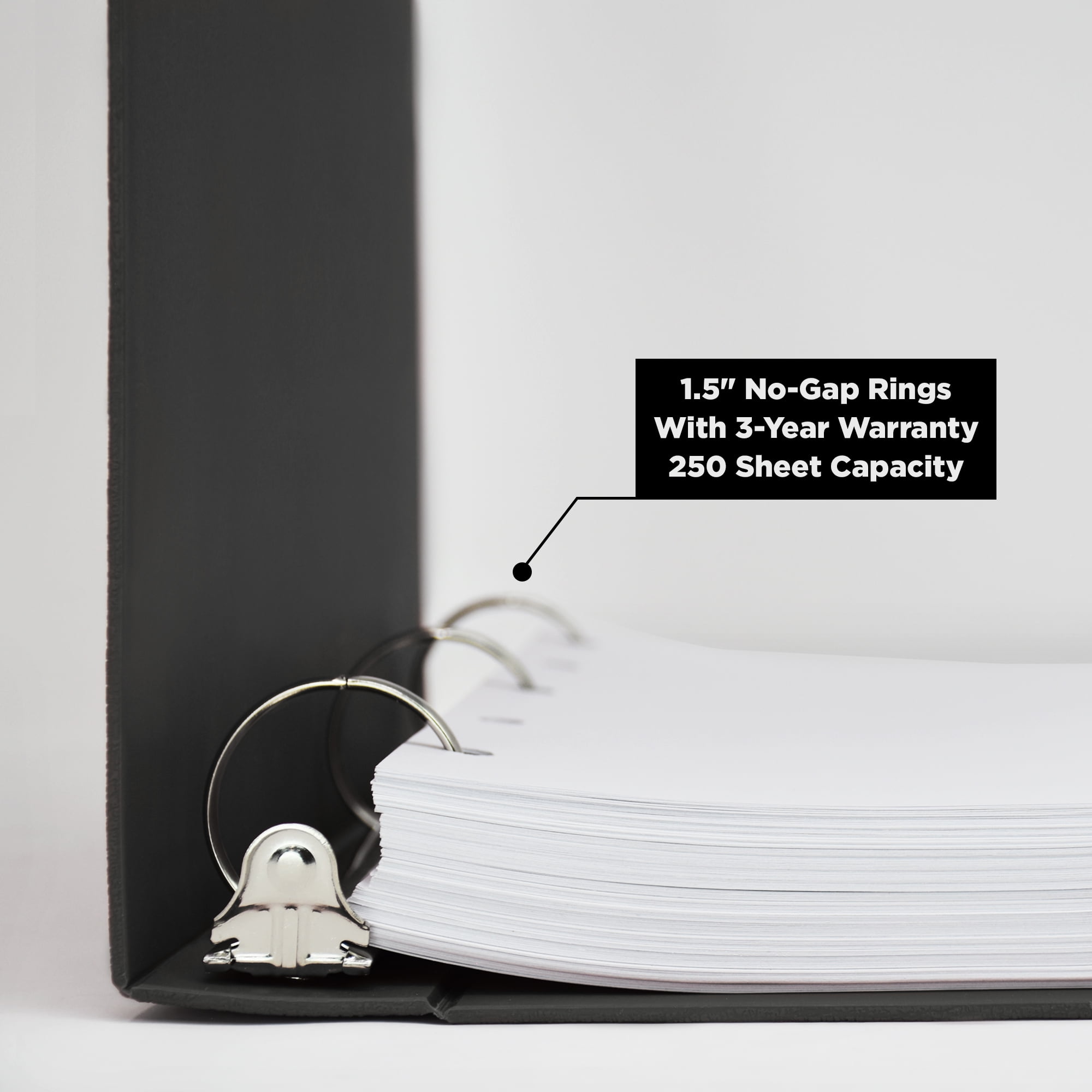 Carstens 1.5- Inch Heavy Duty 3-Ring Binder - Side Opening, Black