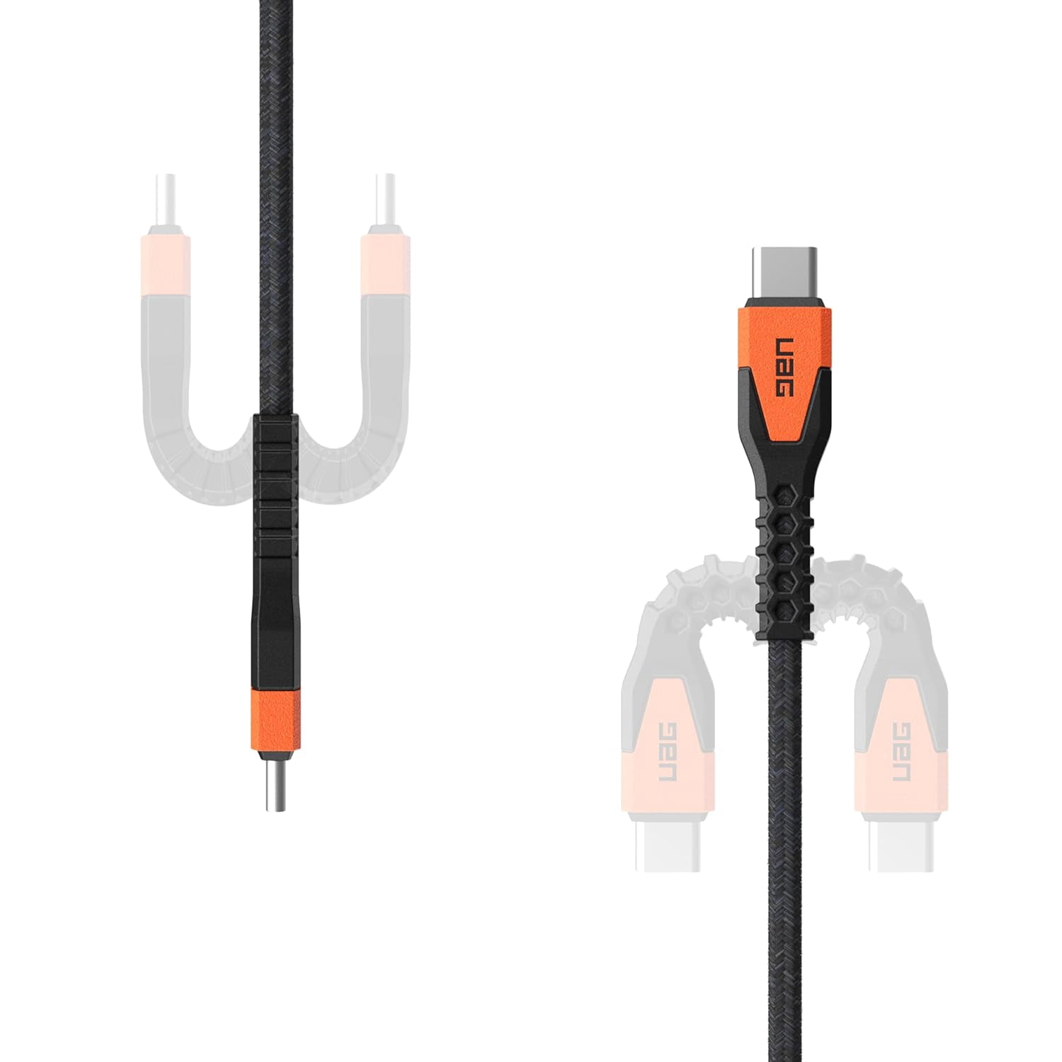 UAG Rugged Kelvar Core USB-C to USB-C Cable 5ft/1.5m 60W Power Delivery PD Reinforced Fast Charging Cable for iPhone 17/16/15, MacBook, iPad Pro, Samsung Galaxy S25/S24/S23, Black/Orange