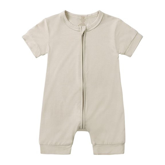 Newborn Boys Girls Zipper One-Piece Package Butt Suit Crawling Suit Bamboo Fiber Round Neck Short Sleeve Shorts 0-3months