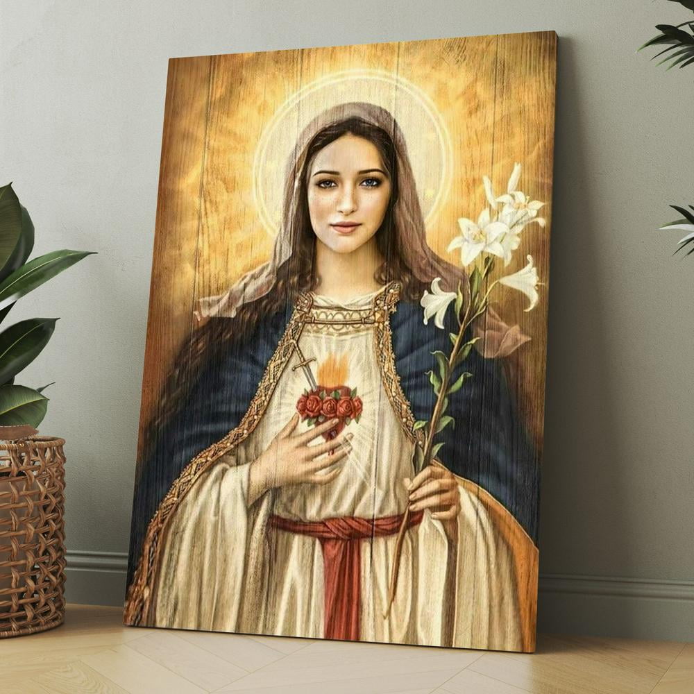 Religious Maria Lily Flower Canvas Framed Wall Art Decor Bible Verse Scripture Print Inspirational Religious Wall Decor Gift