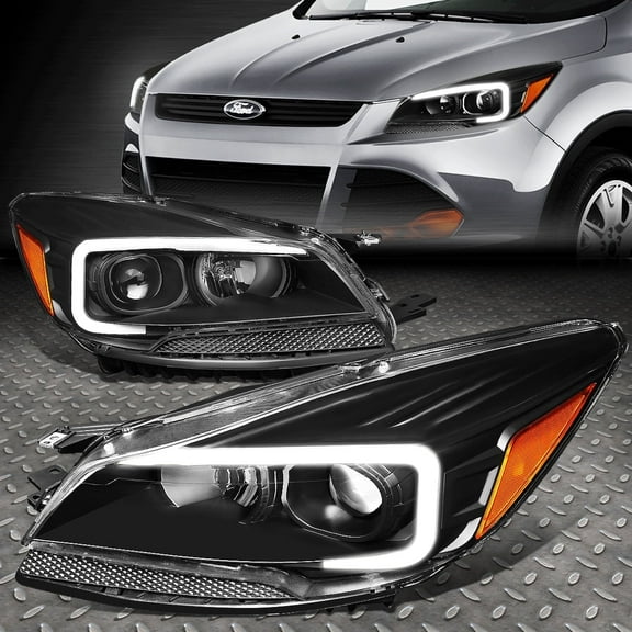 Nuvision for 13-16 Ford Escape LED DRL Projector Headlights Black Housing Amber Corner