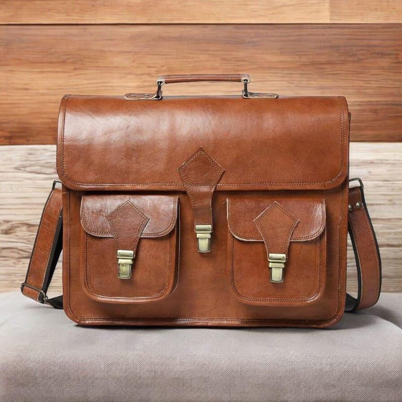 Full grain leather laptop computer bag|Personalized leather messenger bag men|Crossbody shoulder bag work briefcase|Valentine's gift for him