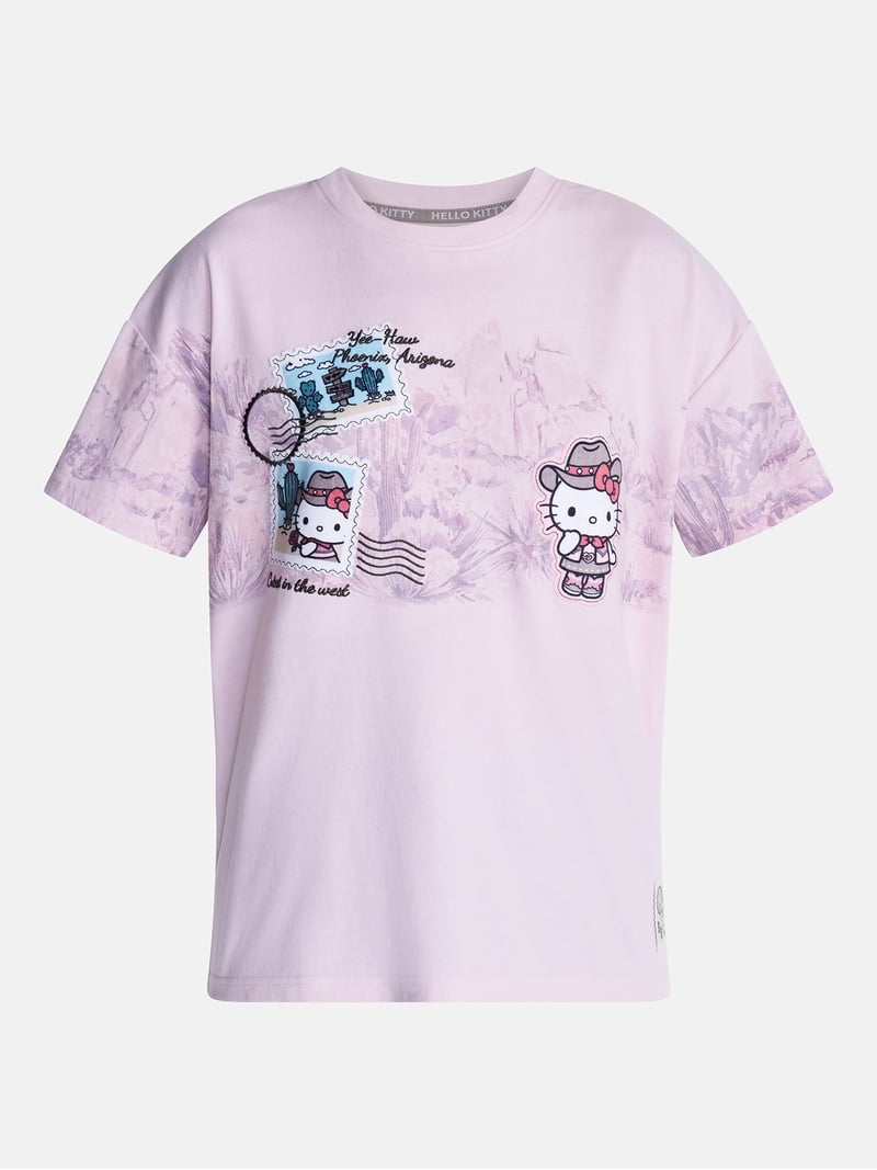 Hello Kitty Women's Printed Embroidered Tee with Short Sleeves