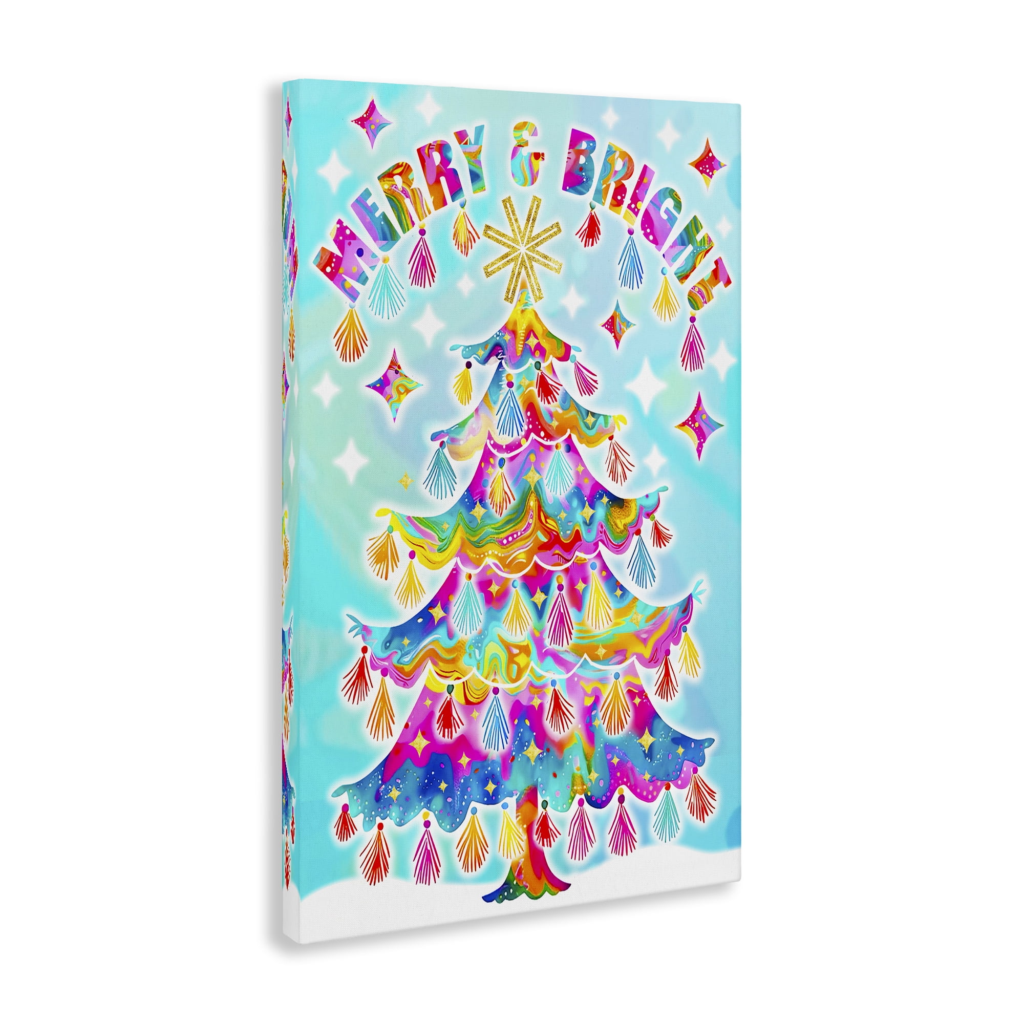 Stupell Industries Eclectic Merry & Bright Holiday Painting Gallery Wrapped Canvas Art Prints Wall Art, 30 x 45