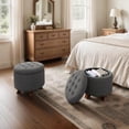 thumbnail image 4 of Hyxoo Round Ottoman, Ottoman with Storage, 20 Dia. x 17 H Inches Foot Rest Stool with Legs for Bedroom, Living Room, Decorative Home Furniture-20"D x 20"W x 17"H-Dark Gray, 4 of 9