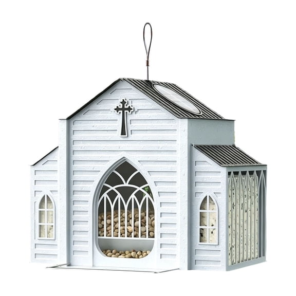 Shaped Metal Solar Bird Feeder, Decorative Hanging Wild Bird Feeder with LED Light, Waterproof Solar Powered Bird Feeder for Garden Backyard, Bird Watching Gift for Finch Cardinal Bird Lovers
