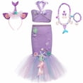 thumbnail image 3 of Conjunto de falda tutú de sirena con cola de pez para niñas + falda de tul, ropa de cumpleaños para niños, conjunto de disfraz de tutú largo de princesa sirenita, 3 of 5