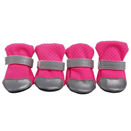 Chicmine 4Pcs Reflective Dog Puppy Shoes Pomeranian Teddy Bichon Soft-soled Pet Boots