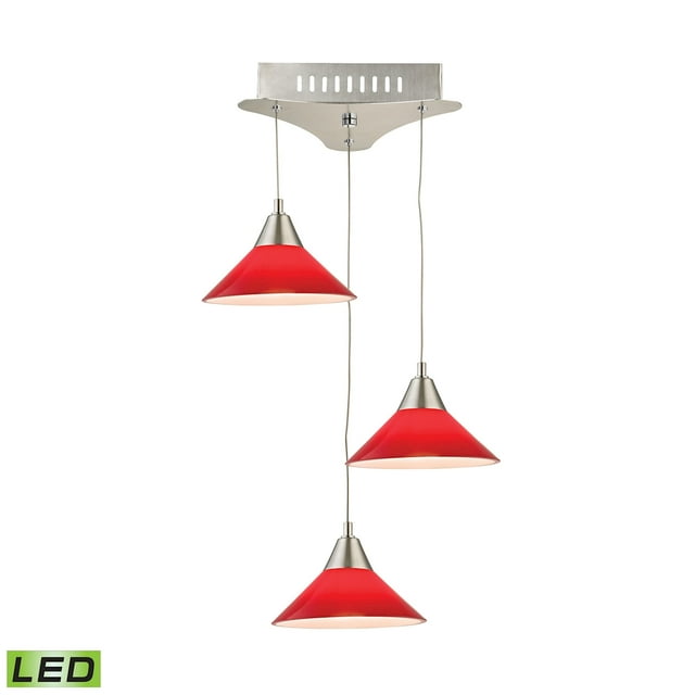 ElkGroup International LCA103-11-16M Cono 3 Light LED Pendant In Satin Nickel With Red Glass