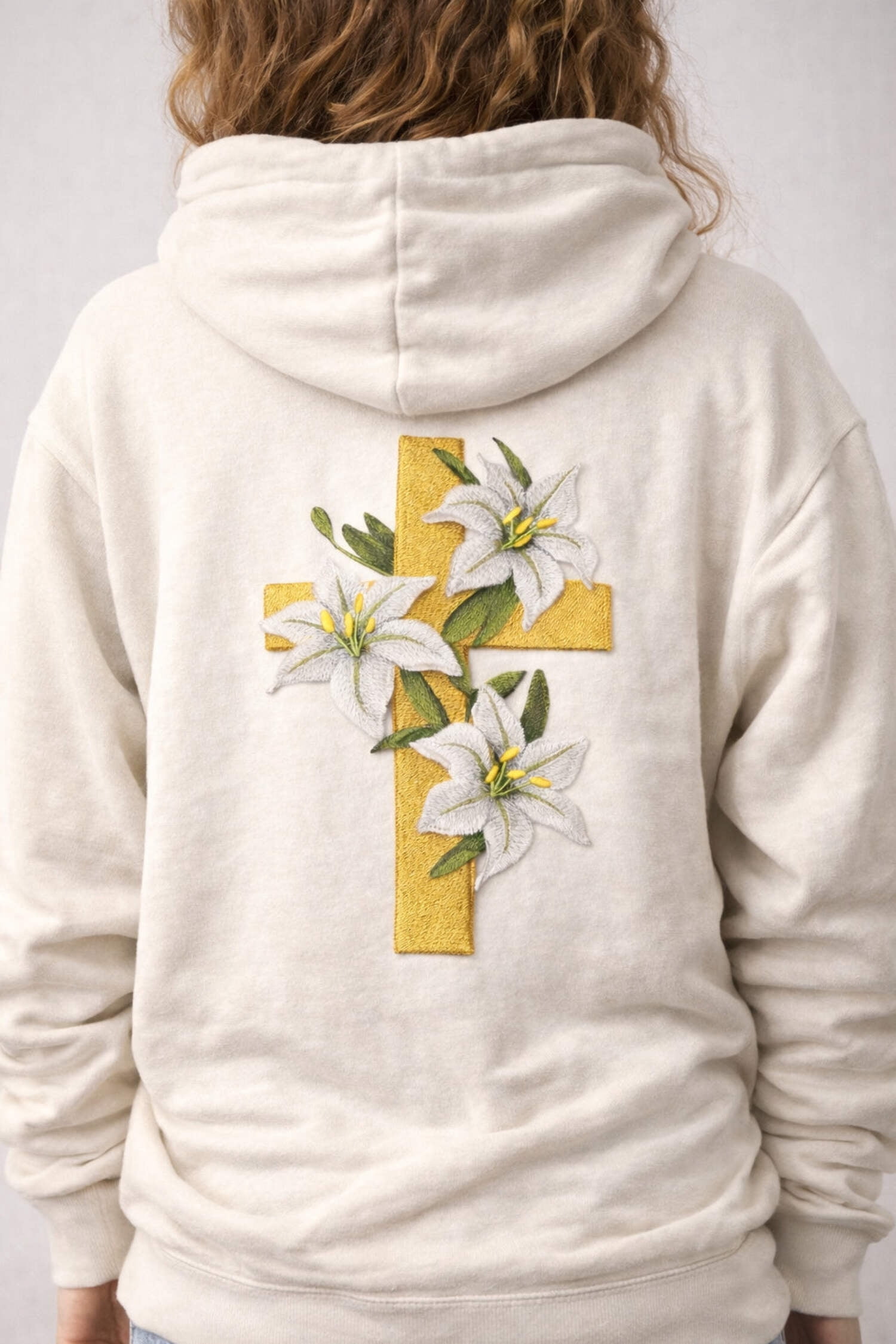 Beyond Vision Custom Elegant Lilies and Cross Embroidered Iron on/Sew Patch [ 5 "(w) x 7.79"(h) ]