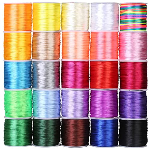 Cridoz 25 Rouleaux de Cordon en Satin Soyeux pour Bracelets, Colliers, Artisanat en Macramé, Sacs à Cordon - Cordon de Perles Multicolore