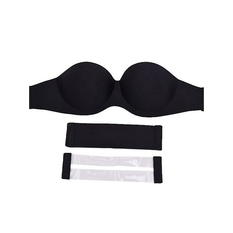 Women Lift Demi Strapless Bra,Smoothing Clear Back Strap Push Up Bras  Invisible Support Bra 2 Strap Beauty Back Wirefree Bra for Evening Dress  Backless Sexy Dress Tube Top Bra Chest Wrap,Black 