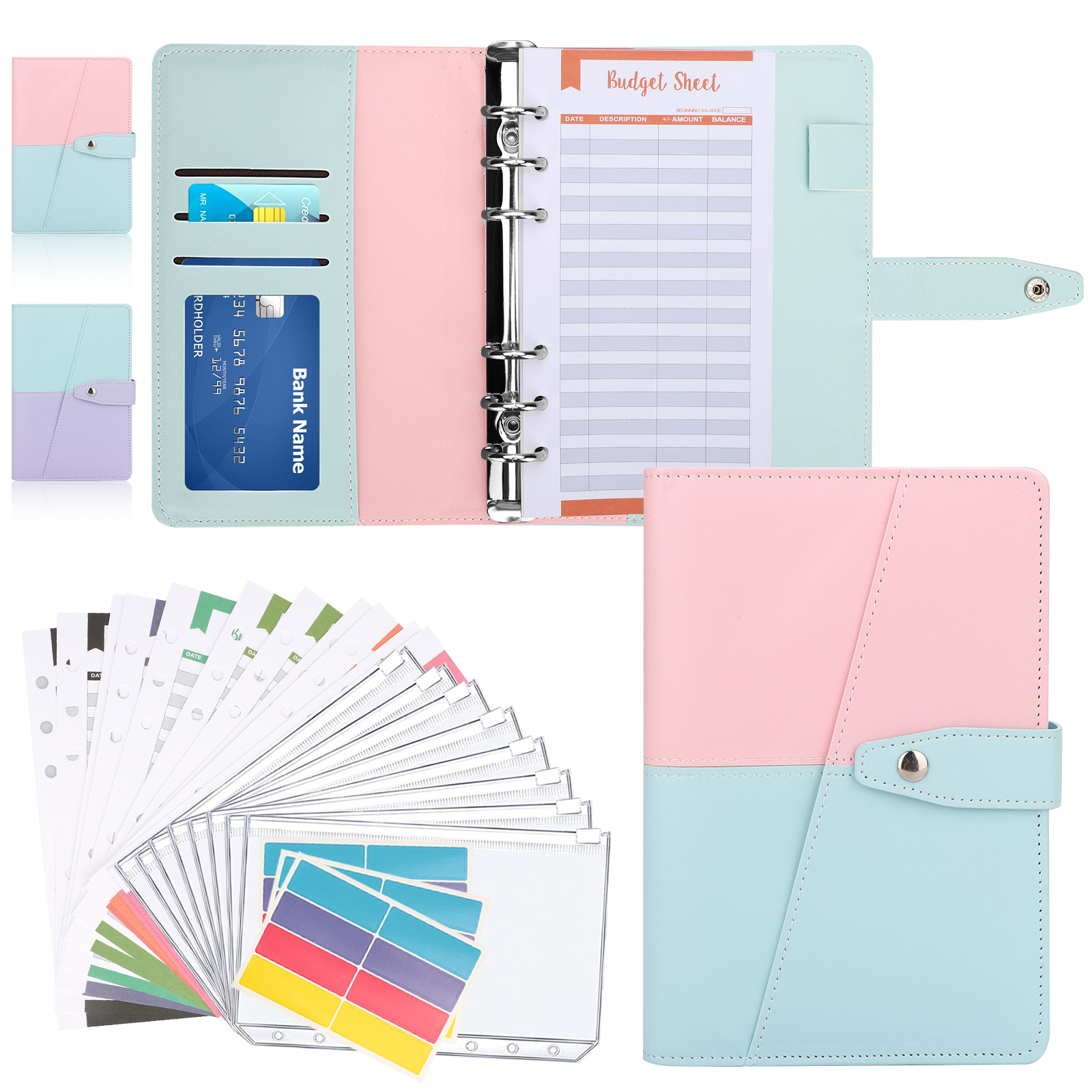 A6 Budget Binder with Cash Envelopes for Budgeting, EEEkit Glitter PVC