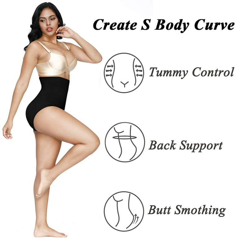 Womens Shapewear Tummy Control Underwear High Waisted Slimming Shaper  Stomach Control Panties Briefs, Black, XS/S