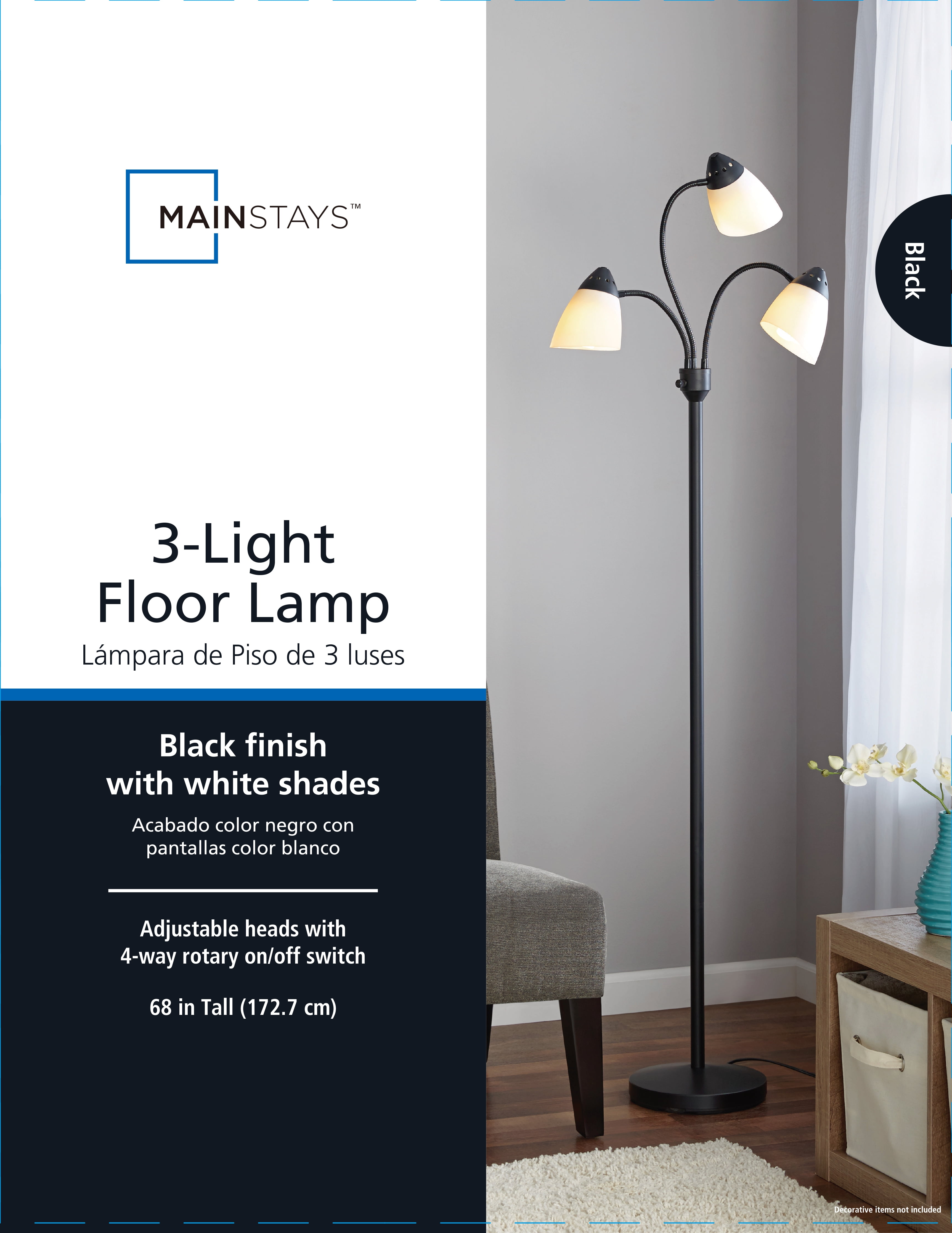 consensus Vermaken Laan Mainstays 3 Head Floor Lamp Black with White Plastic Shades and with LED  Bulbs Included - Walmart.com