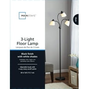 Mainstays Classic 68 Black Finish 3 Head Adjustable Floor Lamp with White Plastic Shades, Young Adult, Adult use.