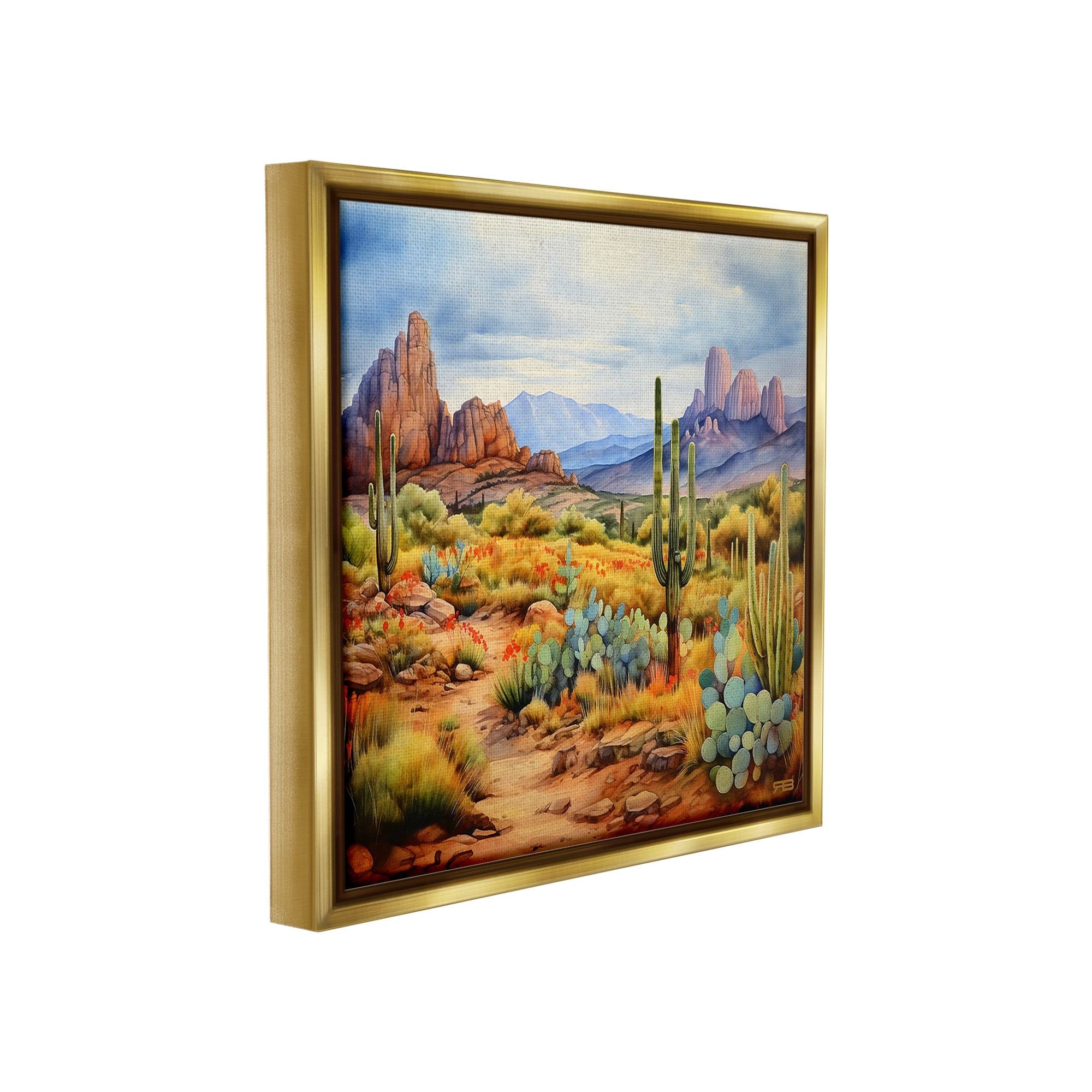 Stupell Industries Vast Desert Mesa Landscape Painting Gold Floater Framed Canvas Art Print Wall Art, 18 x 18