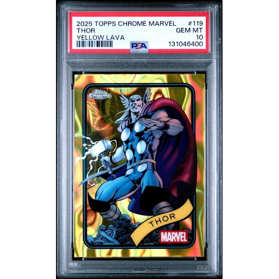 2025 Topps Chrome Marvel Yellow Lava Thor #119 PSA 10