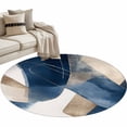 thumbnail image 2 of Round Area Rug 3ft, Blue Block Abstract Geometric Non-Shedding Washable Area Rug, Gold Foil Ombre Gradient Non Slip Low-Profile Circle Rugs for Living Room, Bedroom Dining Room, 2 of 9