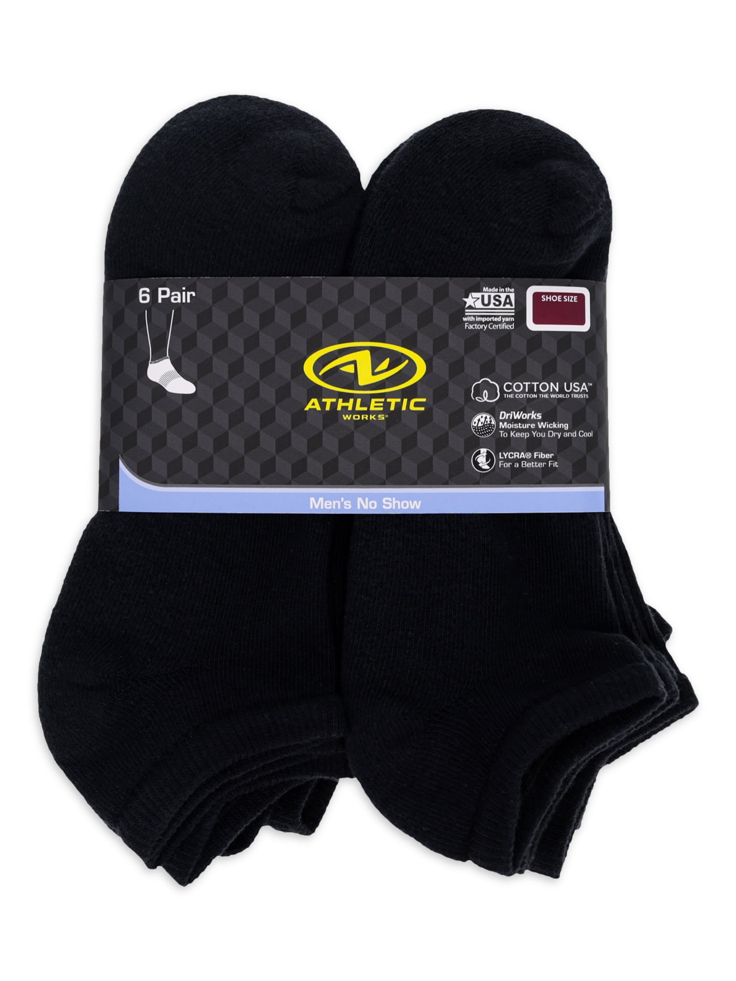 Athletic Works Men s No Show Socks. 6 Pack