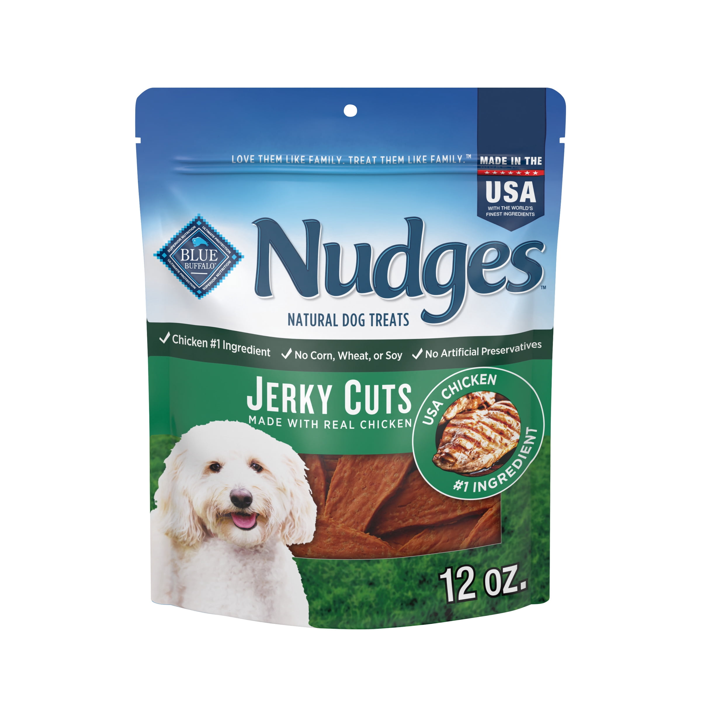 (6 pack) Blue Buffalo Nudges Jerky Cuts, Natural Dog Treats, Chicken Jerky, 12oz Bag