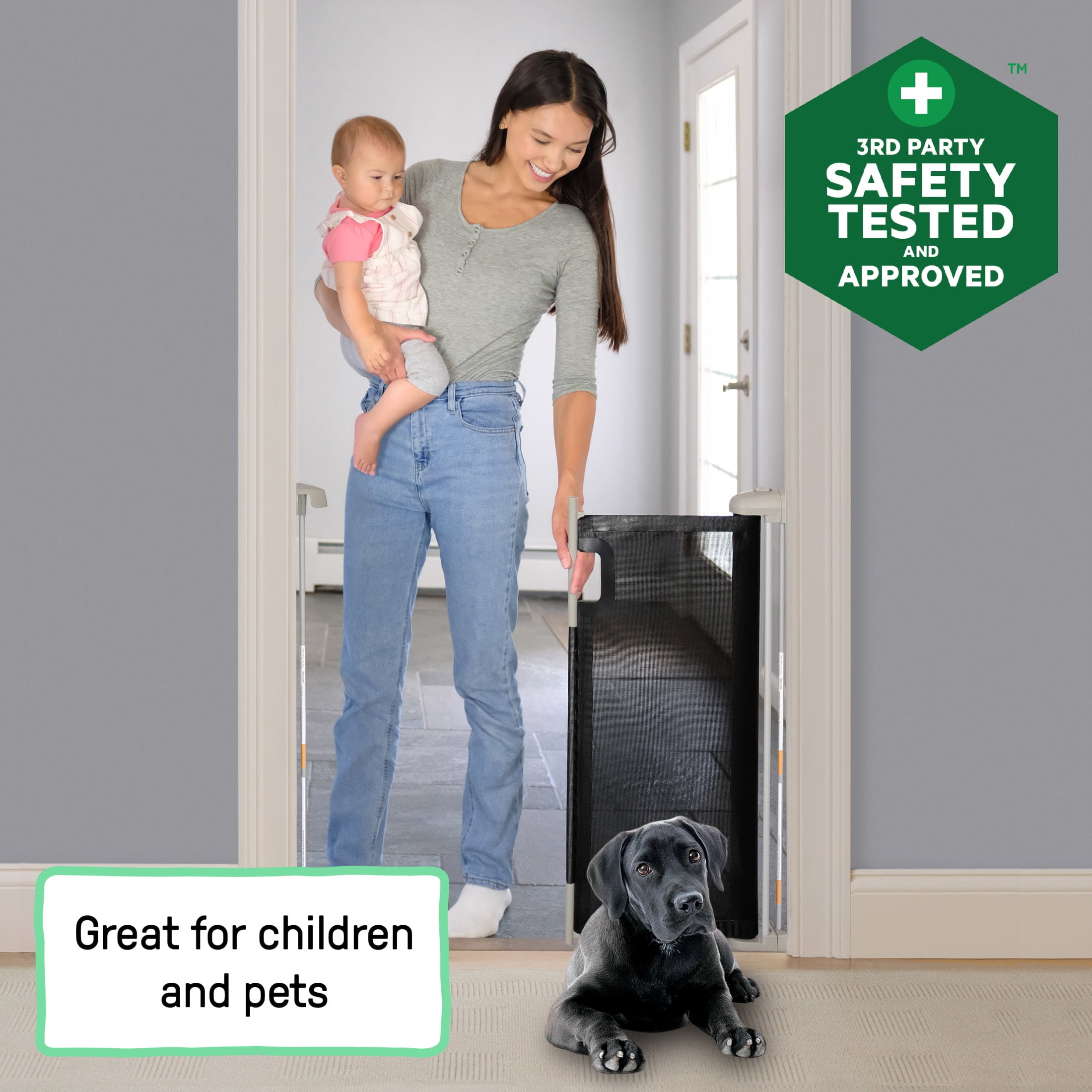 Summer by Ingenuity Tuck Away Retractable Extra Wide Safety Pet and Baby Gate, Up to 56" Wide, 30" Tall - Gray