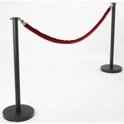 Stanchions Set - (2) 39"h Matte Black Stanchion Posts with a 78" Burgundy Velvet Rope w/ Polished Chrome Hooks - Crowd Control Poles (RPSTFBKMR)