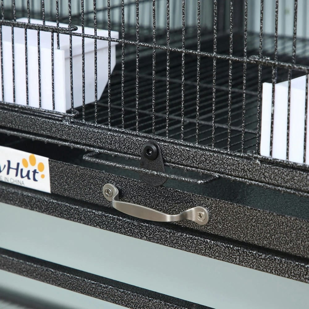 Spaco Divided Breeder Bird Cage with Rolling Stand Removable Metal Tray, Bird Cage with Storage Shelf and Wood Perch, Food Container, Black