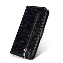 Samsung Galaxy S10 Case, Dteck Bling Glitter PU Leather Zipper Wallet Case Cover With Hand Strap,Black