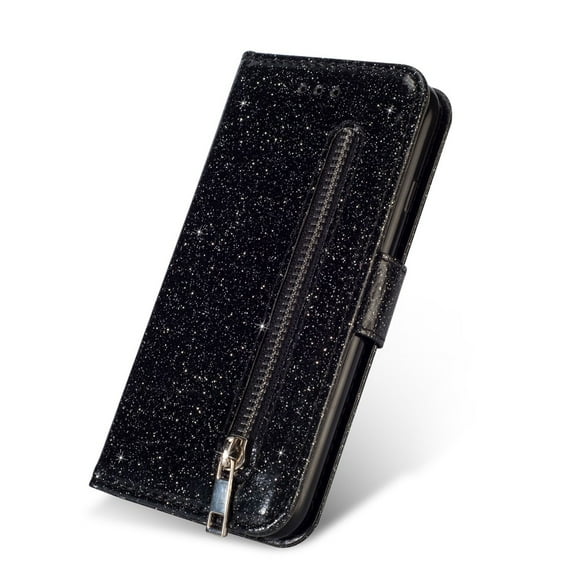 Samsung Galaxy S10 Case, Dteck Bling Glitter PU Leather Zipper Wallet Case Cover With Hand Strap,Black