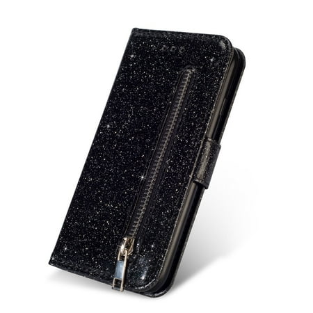 Samsung Galaxy S10 Case, Dteck Bling Glitter PU Leather Zipper Wallet Case Cover With Hand Strap,Black