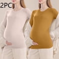 thumbnail image 2 of QIUOMBBP Pregnant Women's Solid Color Round Neck Long Sleeved Top Thin Pregnancy Base Shirt White L, 2 of 5