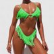 thumbnail image 1 of Conjunto de Bikini envolvente de piezas de brasileño sólido de corte alto con borla cuello en V acolchado ropa de playa Verde M, 1 of 5