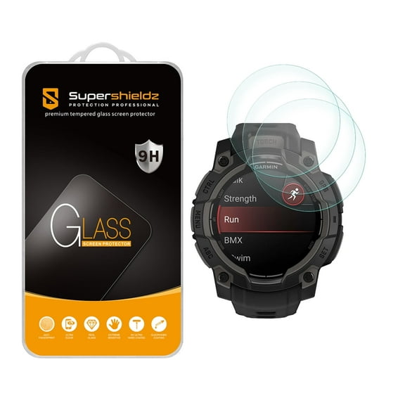 (3 Pack) Supershieldz Designed for Garmin Instinct 3 45mm (Solar/ Amoled) Tempered Glass Screen Protector, Anti Scratch, Bubble Free