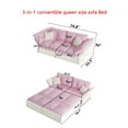 thumbnail image 6 of Queen Pull Out Sofa Bed, 3-in-1 Convertible Sleeper with Tufted Design, Multi-Functional Velvet Loveseat Bed with 2 Soft Pillows, Space Saving for Living Room, Guest Room, Apartment, Pink, 6 of 6