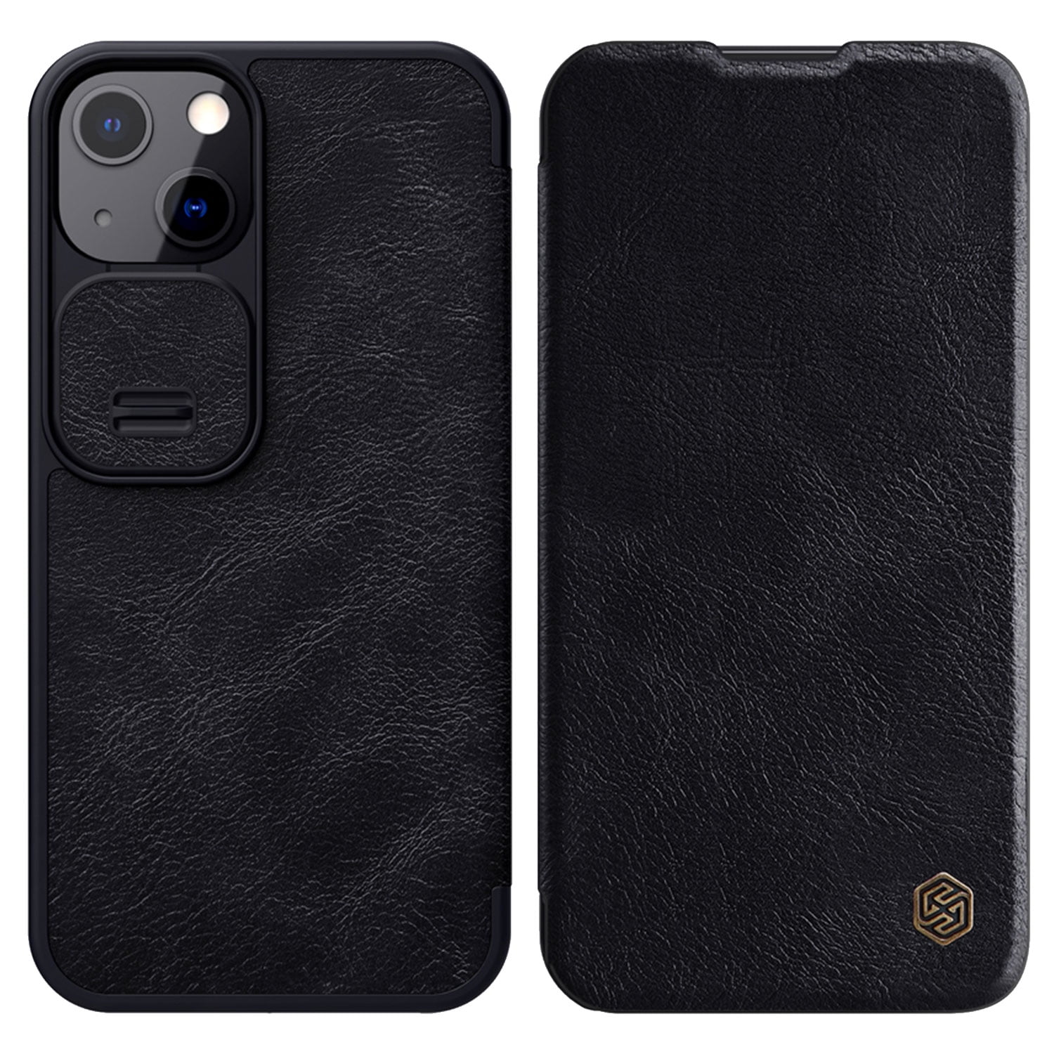 Allytech for iPhone 13 Case with Slide Camera Cover and Card Holder, PU