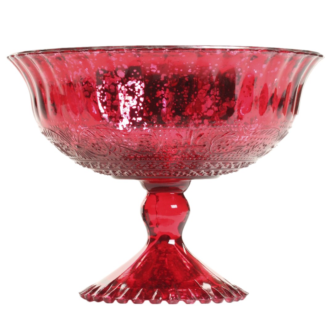 Koyal Wholesale 7Inch Red Glass Compote Bowl Pedestal Flower Bowl