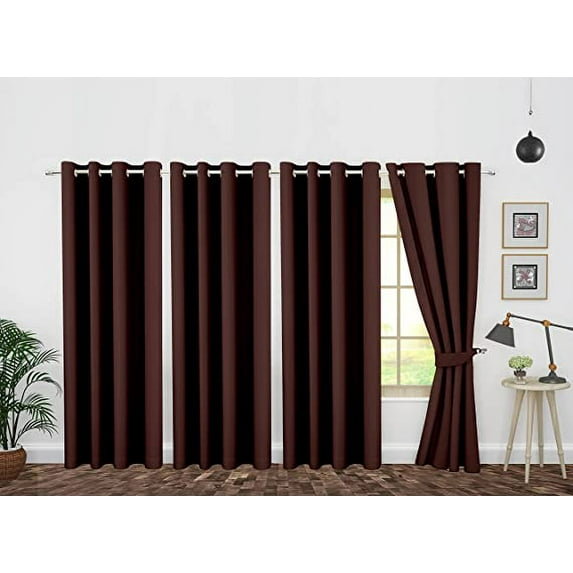 Ample Decor 4 Panel 46 x 84 inch 100% Polyester Blackout Curtains, Noise Reducing - Brown
