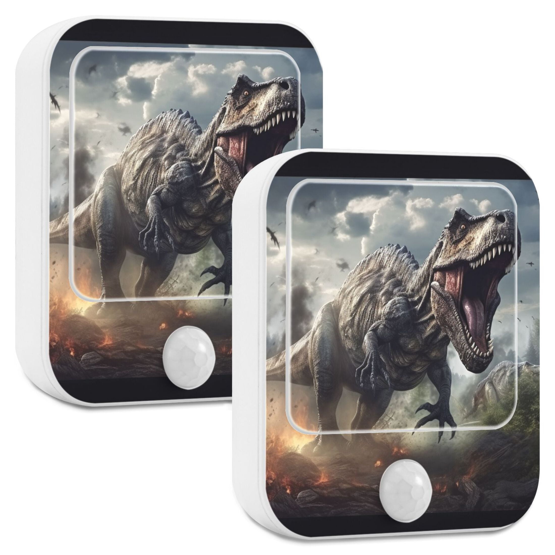 Dinosaur Fire Trees Clouds Night Lights Plug into Wall LED with Auto Light Sensor Warm Light for Kids Hallway Bedroom Living Room Kitchen Bathroom Set of 2