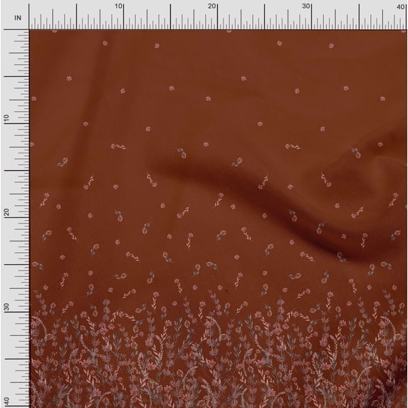 Soimoi Crepe Silk Fabric Leaves & Berries Panel Print Fabric by The Yard 42 Inch Wide