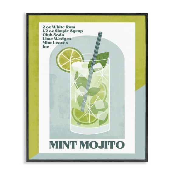 Stupell Industries Retro Mint Mojito Recipe Food & Beverage Painting Black Framed Art Print Wall Art, 11 x 14