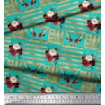 thumbnail image 3 of Soimoi Green Cotton Duck Fabric Stripes & Baccara Rose Floral Print Printed Craft Fabric By the Yard 44 Inch Wide, 3 of 3