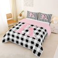 thumbnail image 2 of Manfei Simple Square Checkered Full Size Comforter Sets,Personalized Letter K Gifts Bedding Comforter Set,Pink Reversible,3 Pieces,1 Comforter and 2 Pillowcases, 2 of 7