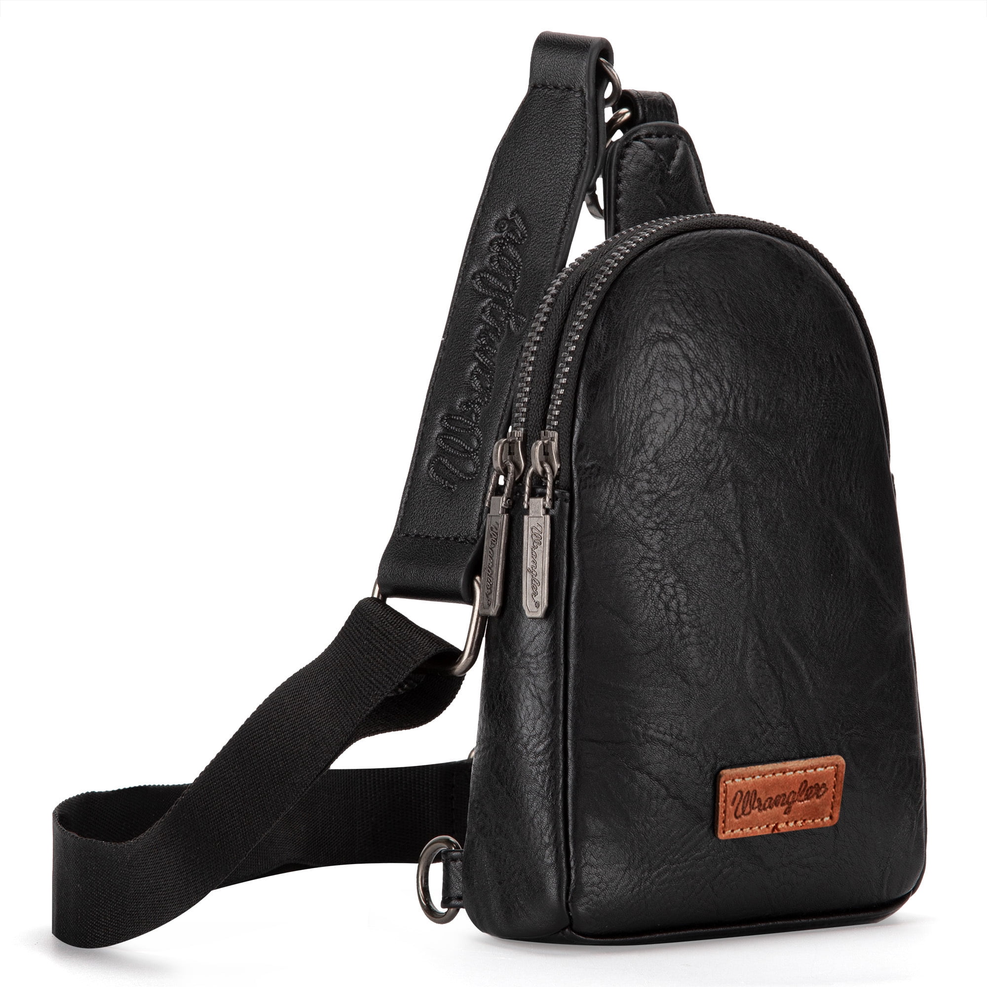 Wrangler Crossbody Sling Bags for Women Cross Body Fanny Pack Purse with Detachable Strap Zipper 7.5 "H, Black