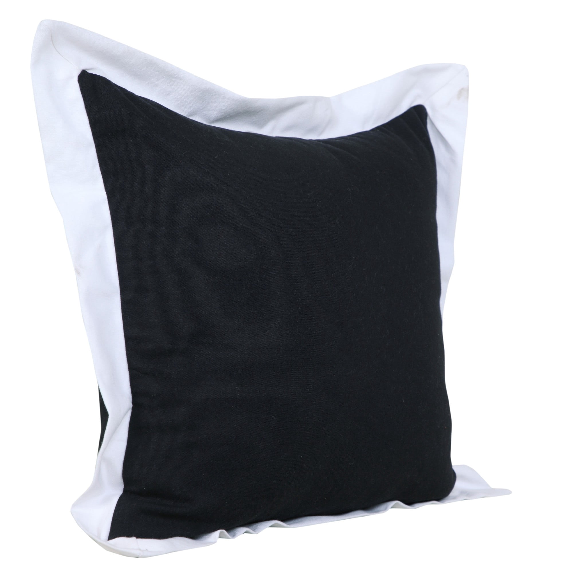 Laddha Home Designs Handwoven Flanged Cotton Throw Pillow Cover - 20" - Black and White