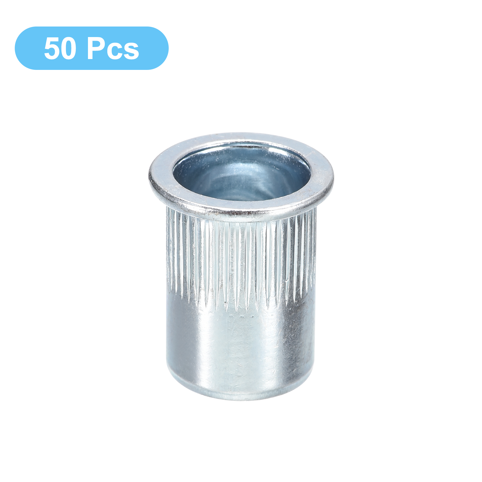 M12 Rivet Nuts, 50 Pack Zinc Plated Carbon Steel Knurled Flat Head Threaded Insert Nuts