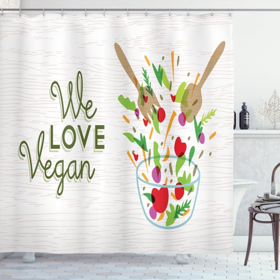 Ambesonne Vegetarian Shower Curtain, We Love Vegan Food Salad, 69"Wx75"L, Multicolor