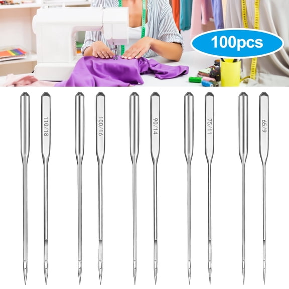 100pcs Sewing Machine Needles, EEEkit Universal Regular Point Machine Needles for Leather, Jeans, Canvas, Thick Fabric, Size 65/9, 75/11, 90/14, 100/16, 110/18
