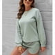 thumbnail image 2 of Conjunto de pijama para mujer, de punto, de manga larga, con top y pantalones cortos, suelto, informal, para la vida diaria, color verde guisante XXL, 2 of 6